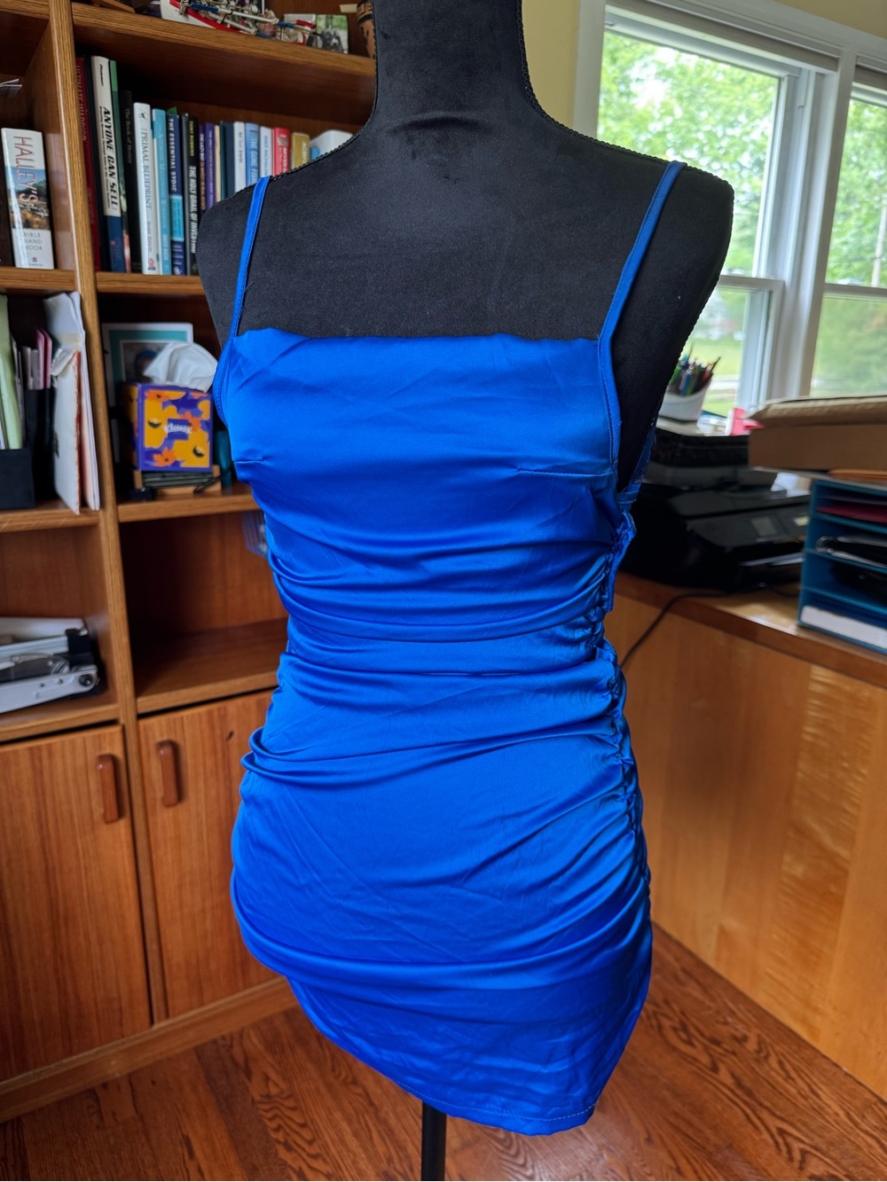 Royal Blue Ruched Spaghetti Strap Mini Dress